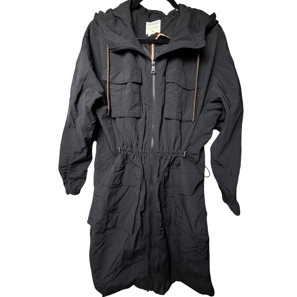 Bernardo Eco-Minded Black Recycled Nylon Hooded Rain Jacket 22995B180 Womens S